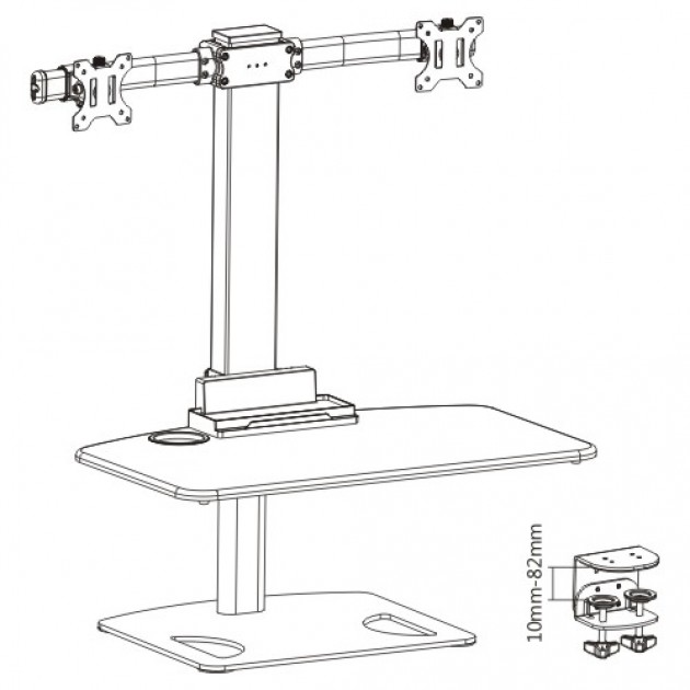 Poste de travail ergonomique - 2 x écrans 13-27`` - Vesa 100/100 + Tablette