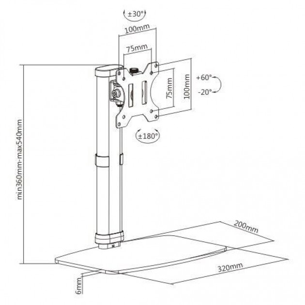 Support Base 320 x 200 mm - TV 17``-37`` - Vesa 100x100 - Charge 6Kg - Blanc