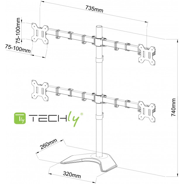 Support Base inclinaison +/-90° - 4 x TV 13``-24`` - Vesa 100 x 100 - Noir