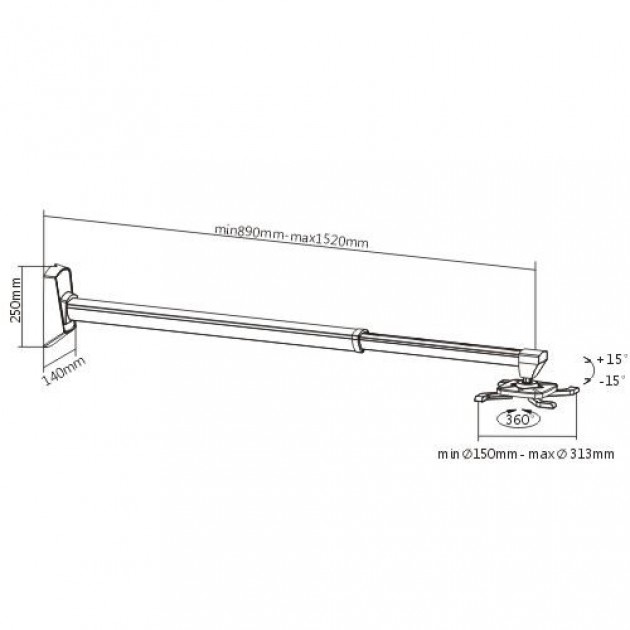 Support mural Extensible 89 à 152 cm - Vidéo projecteur 10 Kg - Noir / Argent